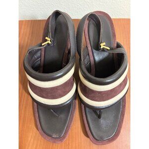 Tory Birch Open Toe 3" Wood Block Heels Sandals Leather Maroon Suede Size 9M